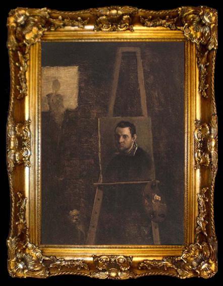 framed  Annibale Carracci Self-Portrait on an Easel in a Workshop, ta009-2